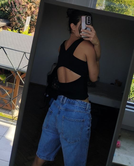 Czarny top halter bawełniana bluzka cutout top H&M S