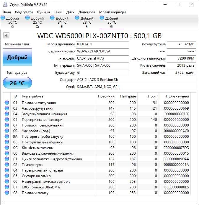Жорсткий диск для ноутбука Western Digital Black WD5000LPLX 500GB 7200