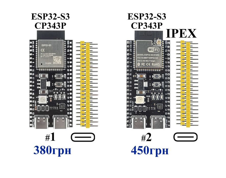 ESP32-S3-WROOM-1-N16R8 WIFI + Bluetooth, 2x USB Type-C  -//- IPEX