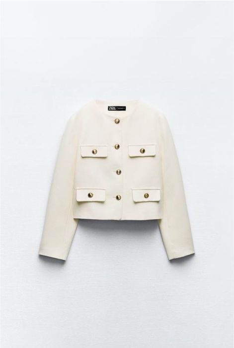 Жакет твідовий молочний ZARA