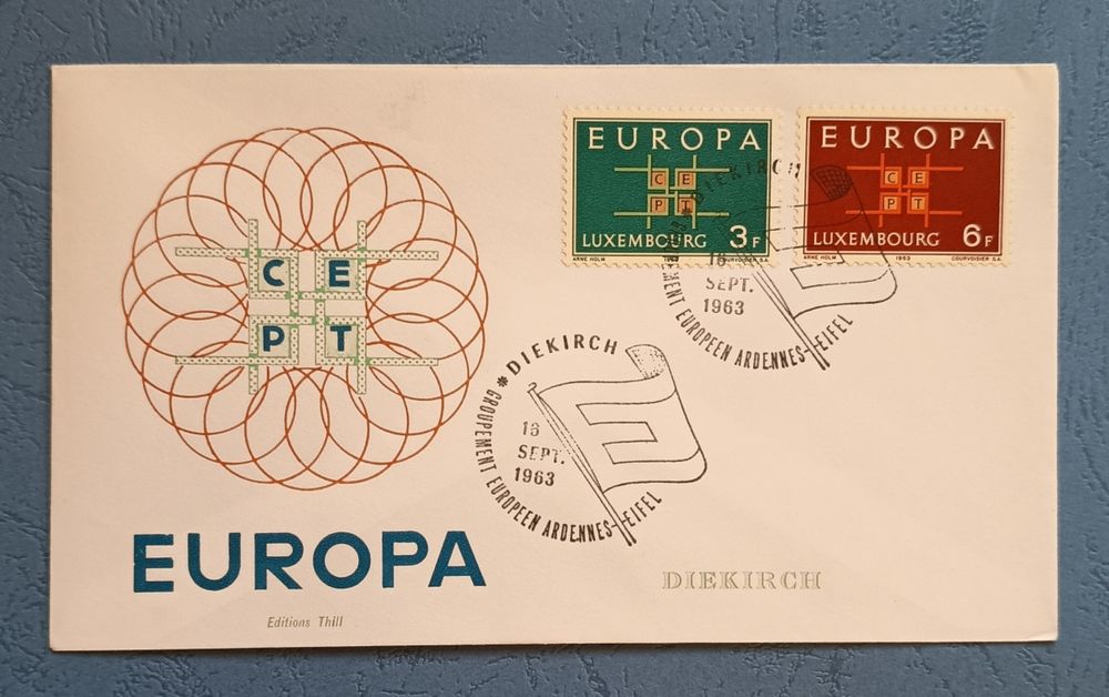 FDC Luksemburg EUROPA w 1963. Miasto Diekirch. Editions Thill.
FDC wyd