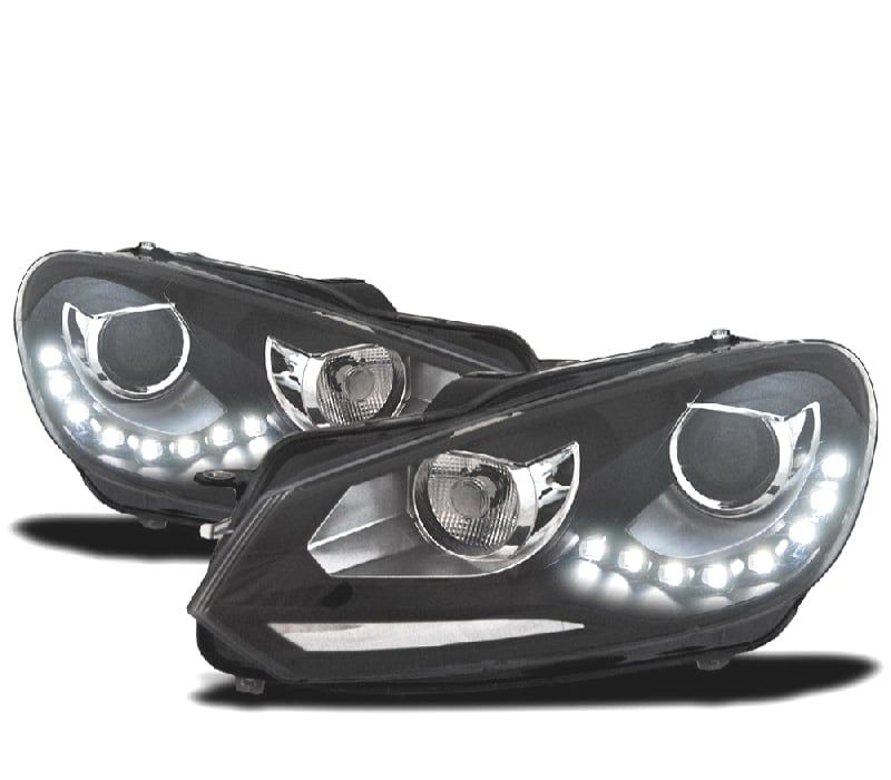 FAROIS FRENTE DRL VOLKSWAGEN VW GOLF 6 FUNDO PRETO