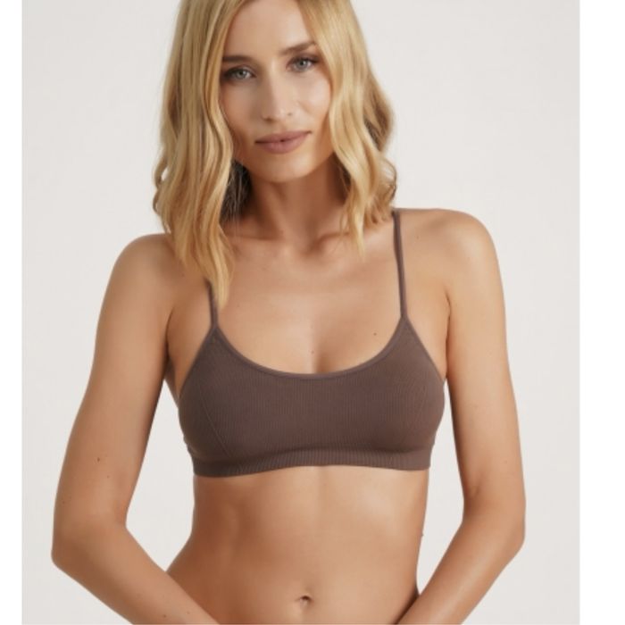 Топ на бретелях в рубчик CAMI TOP RIB (білий,коричневий)GIULIA