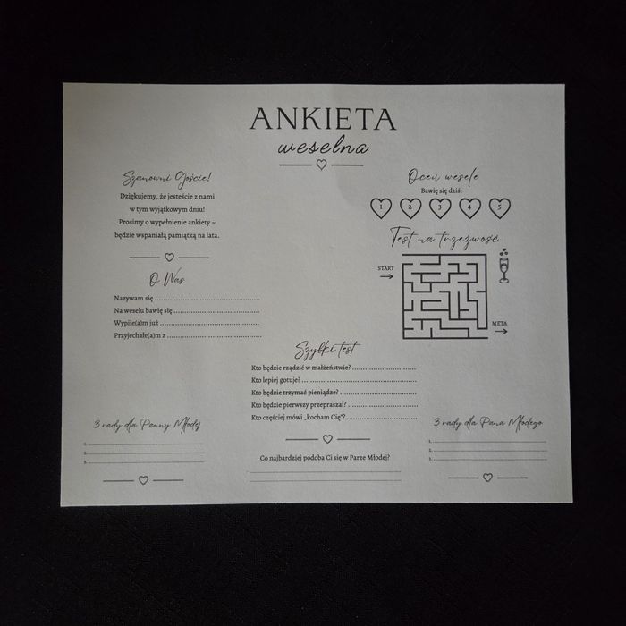 Papeteria ślubna winietki ankiety bingo