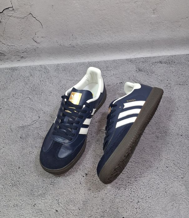 Кроссовки Adidas Originals Samba OG Navy Blue женские кеды кожаные