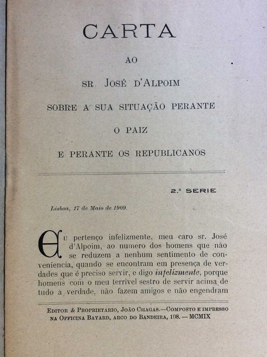 Cartas politicas. Por João Chagas. Ano 1909. Carta n.º24