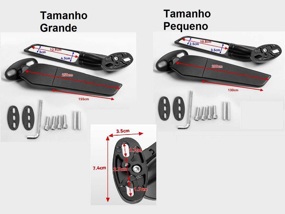 Espelhos para mota em asa aerodinâmica