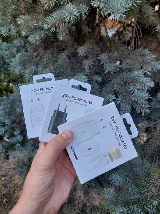 СЗУ Быстрая Зарядка Samsung 25W Цвет-белый и чёрный с кабелем 3Ампер