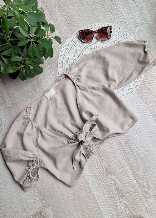 Krótka bluzka narzutka crop top beż Diverse XS 34 S 36 len