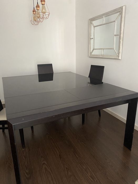 Mesa Jantar Wengue tampo Vidro antarte + 4 cadeiras