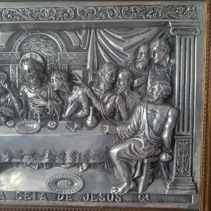 Quadro Última ceia de Jesus Cristo em Estanho (3,3kg) 80x57cm