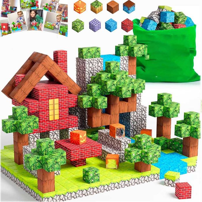 Klocki konstrukcyjne magnetyczne 100 el. styl Minecraft dla dzieci HIT