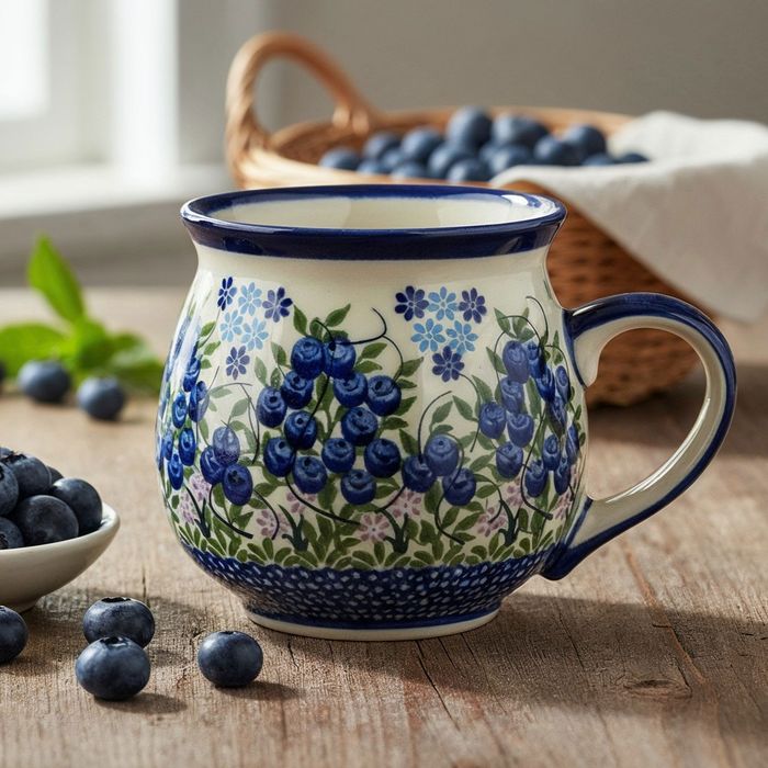 Kubek ceramiczny HM BOLESŁAWIEC Kalich 600 ml - wzór D - Jagódka