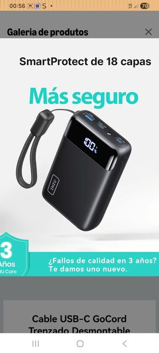 Mini Powerbank INIU,  20.000mAh, para telemóvel e portátil.