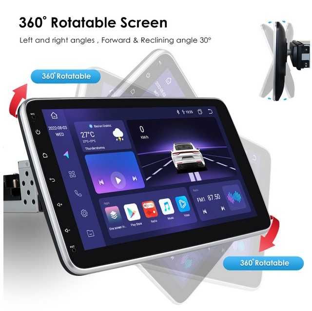 Autorrádio 1din 10" QLED Carplay/Android Auto WI-FI + 4G, GPS 4GB+32GB
