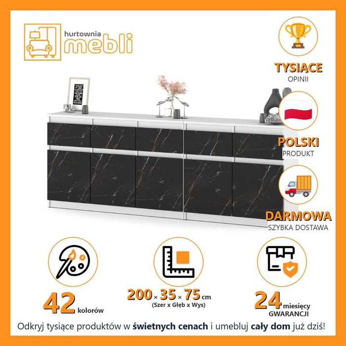 Komoda Nowoczesna Modułowa Best Oleksa 200cm Szafka 5 Szuflad Salon