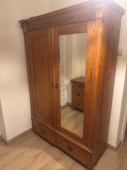 Szafa dębowa lite drewno 180x120, lustro, rzeźbienia, 2 szuflady