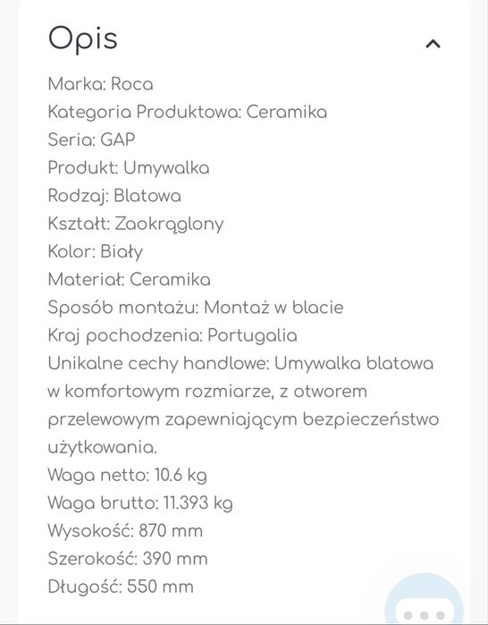 Umywalka blatowa owalna
