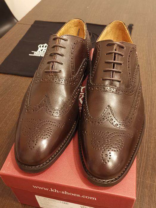 Buty Brogsy Brogue Oxford Królewski Herb KH 304 Ciemnobrązowe r 42 No
