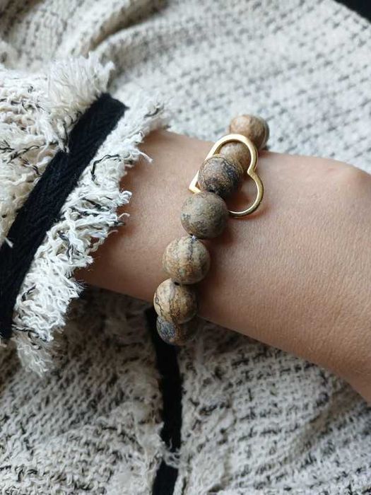 Bransoletka damska z Jaspisu matowego 10mm,damska, brązowa,złota