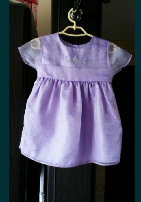 Elegancka fioletowa / lila sukienka na roczek wesele święta 74-80