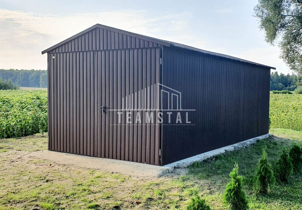 GARAŻ BLASZANY 3m x 5m dwuspad pion - kwaterki - brąz TS212 3x5