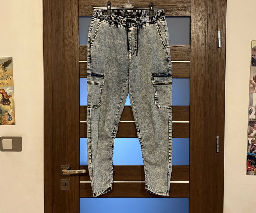 Amisu - j. nowe bojówki miękki jeans kieszenie marszczenia 38!