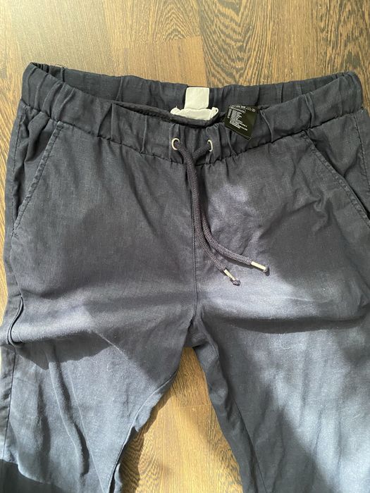 Чоловічі льняні штани брюки темно сині H&M