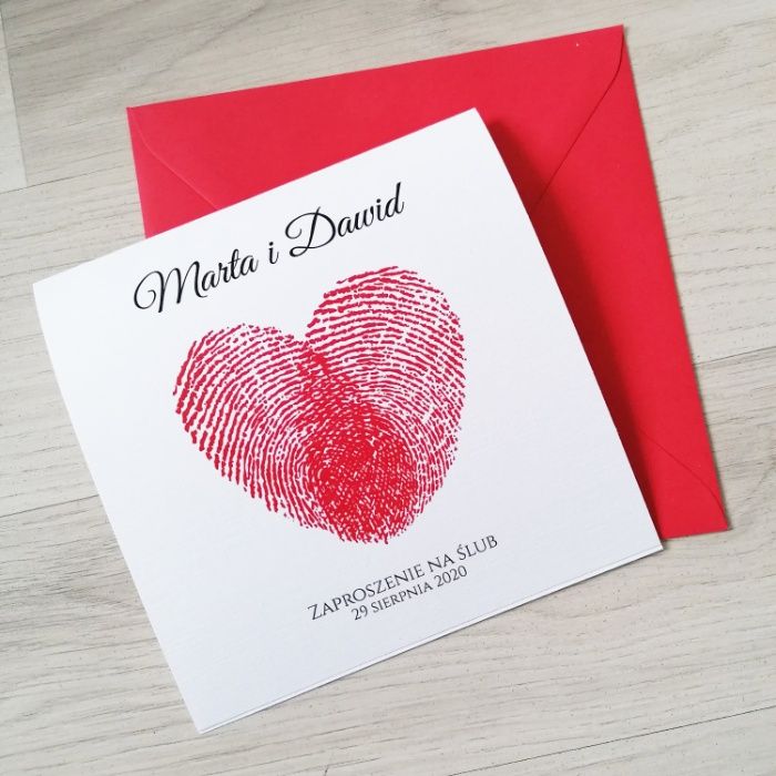 Zaproszenia ślubne z odciskami palców serce