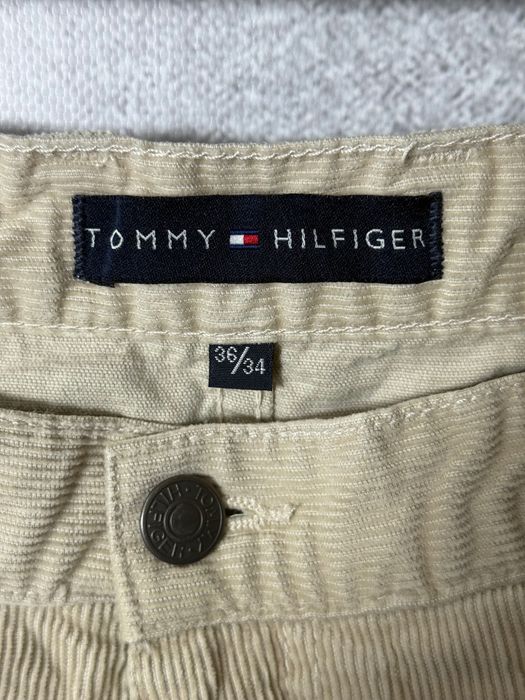 Spodnie sztruksowe Tommy Hilfiger L beżowe logowane straight fit W36 L34 midtown oryginalne 00s