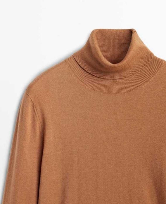 Sweter Golf Massimo Dutti karmel toffie r. L z wełna kaszmir