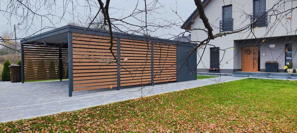 Carport Wiata garażowa stalowa 6x8m - carport 2 auta + pomieszczenie z tyłu /Producent/