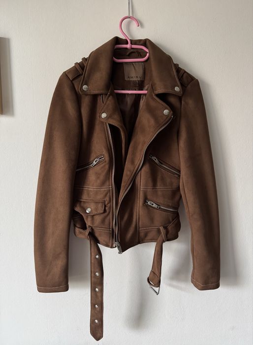 Ramoneska brązowa zamszowa AMISU S 36 biker kurtka pasek