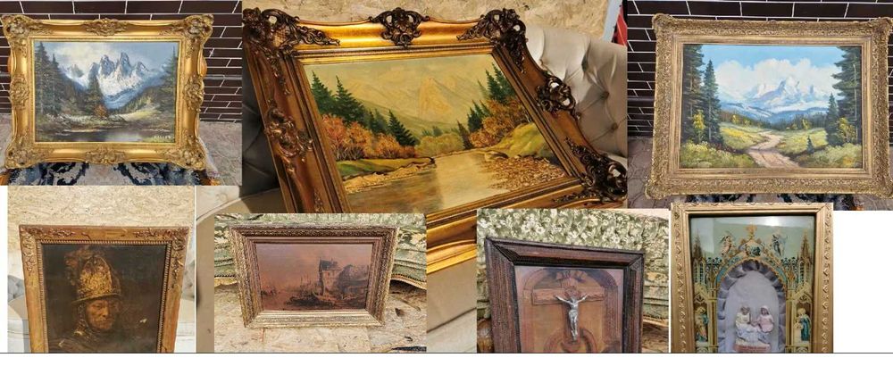 ANTYCZNY obraz olejny na płótnie stary antyk złota rama antyczny