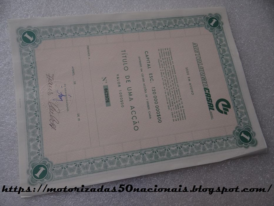 Casal Metallurgy Share Certificate (Signed and Stamped)