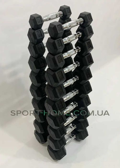 Гантельний ряд 110 кг гексагональні гантелі 1 2 3 4 5 6 7 8 9 10