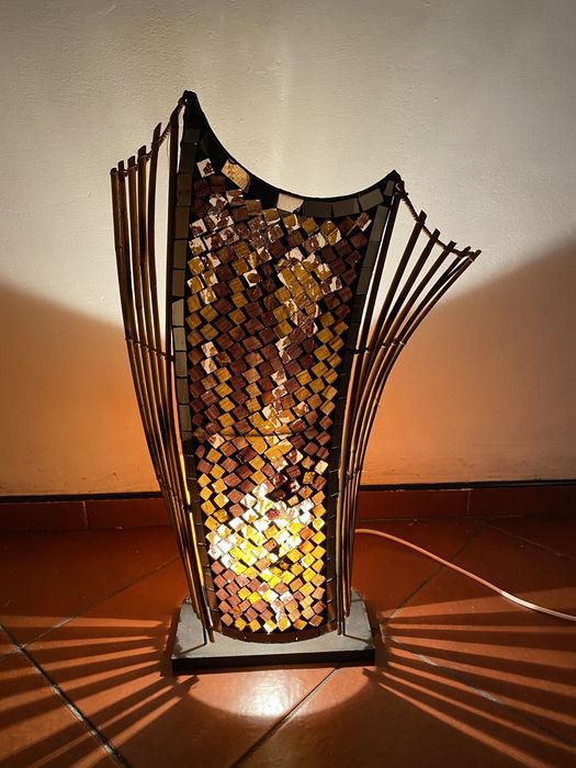 Kolekcjonerska lampa bambusowa handmade vintage materiałowa