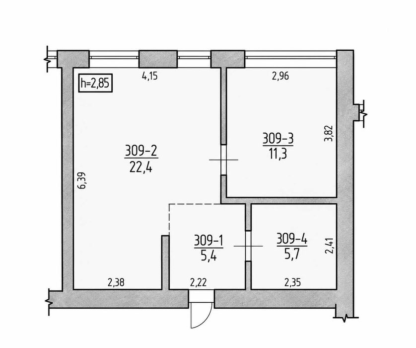 Квартира 44,8 м² у ЖК Квадрат | 3 поверх | не кутова