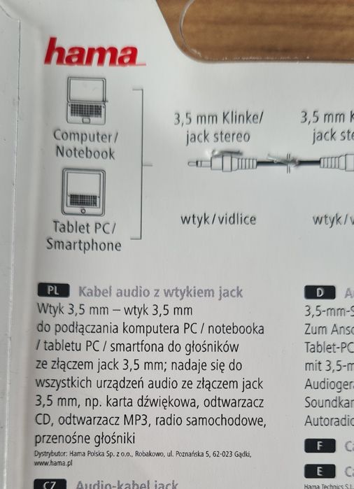 Kabel audio z wtykiem jack hama nowy