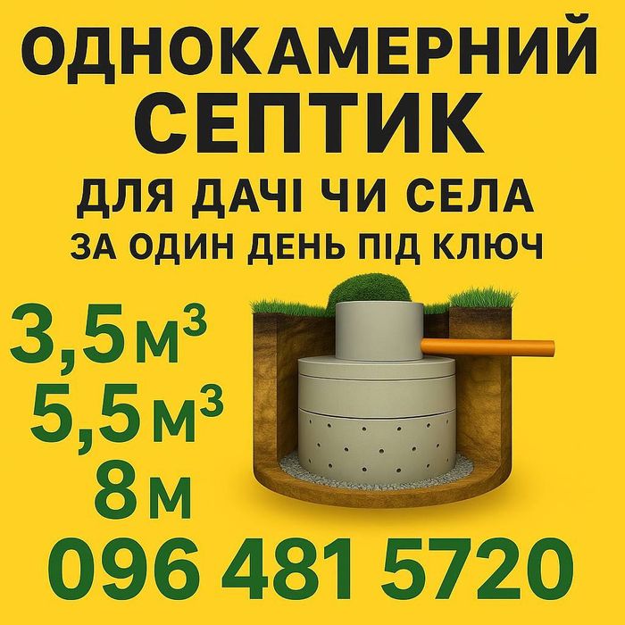ОДНОКАМЕРНИЙ СЕПТИК під ключ екскаватор бетонні кільця