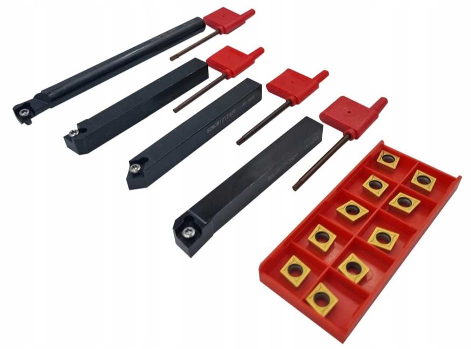 Tokarski Noży 4 Sztuki CNC + 10 Płytek z Węglika C6 TiN + 4 Kluczy