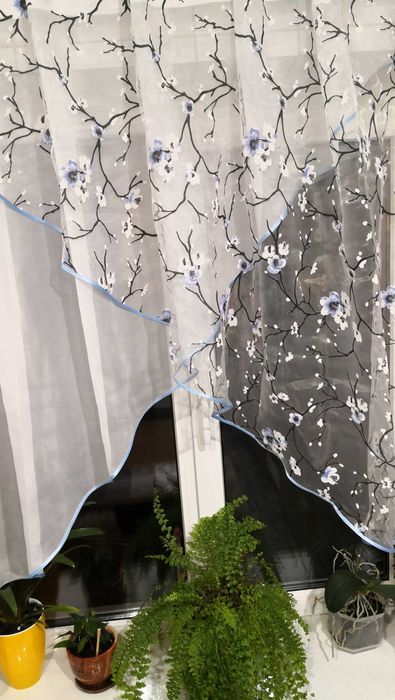 Занавіска штора тюль на кухню два кути квіти смужки