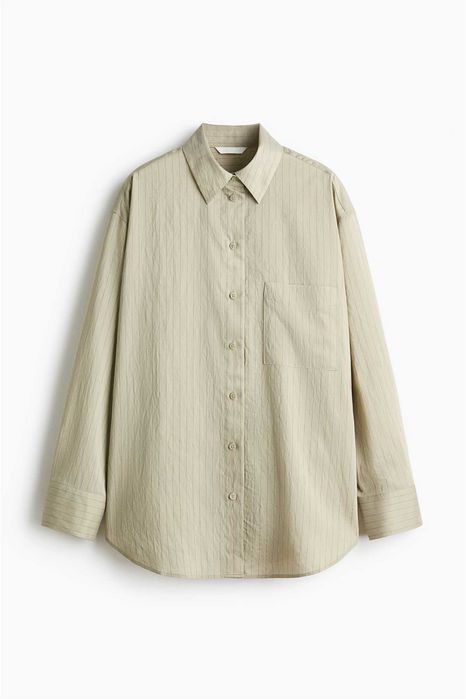 Koszula oversize XS nowa kolekcja beż khaki prążek wiskoza bluzka PROMOCJA