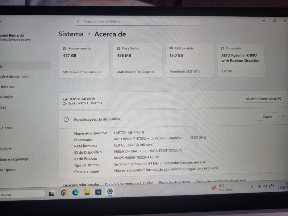 ASUS Zenbook 14 Ryzen 7 | 16GB RAM | 500GB SSD  | Leve e Rápido