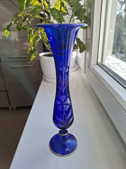 Kobaltowy wazon kobaltowe szkło Bohemia flakon niebieski