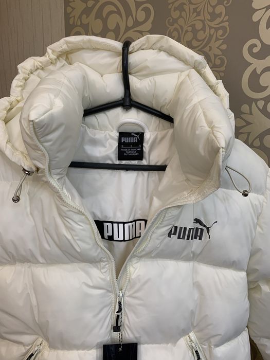 Пуховик Весна. Зима Деми Puma. Светлый Беж с принтом на спинке XS-XXL