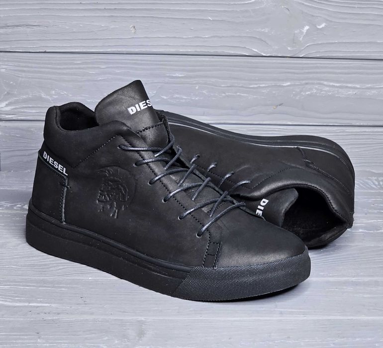 40-48р Мужские кожаные черные коричневые зимние кроссовки ботинки кеды