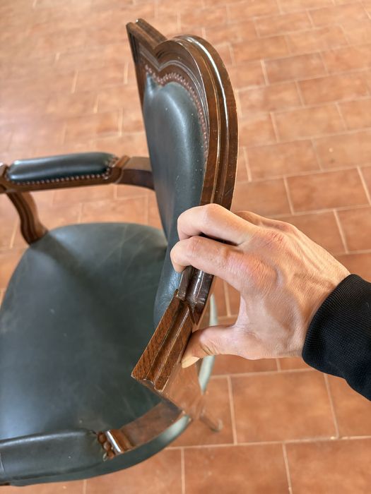 Cadeira Escritório Vintage Tecido Verde e Madeira