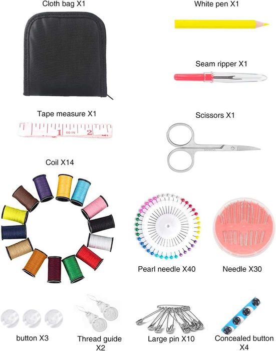 Kit costura 94 peças e acessórios linhas tesouras fio agulha etc -NOVO