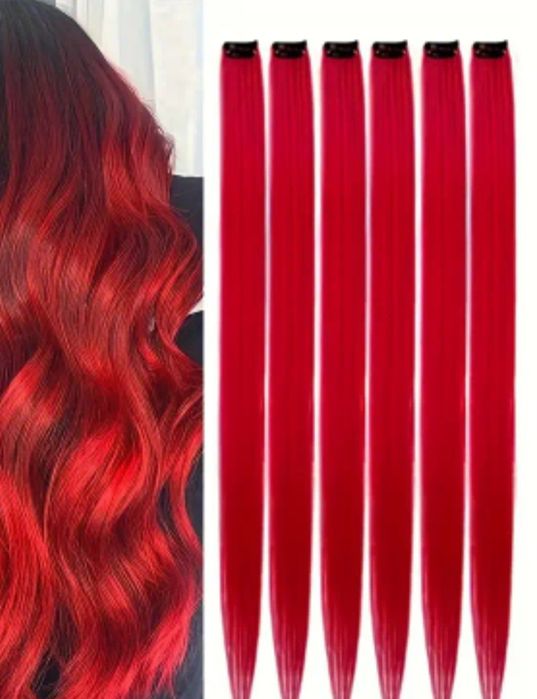 Extensão de cabelo colorido com clip, 5 e 6 peças. Novo.